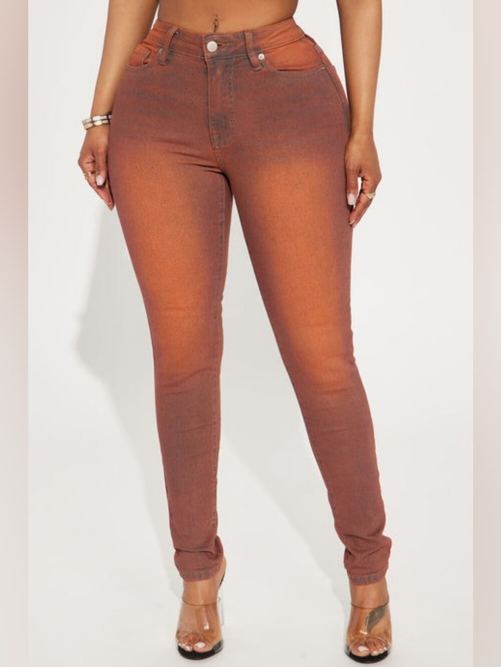 Orange Tinted Stretch Skinny Mid-Rise Jeans 28